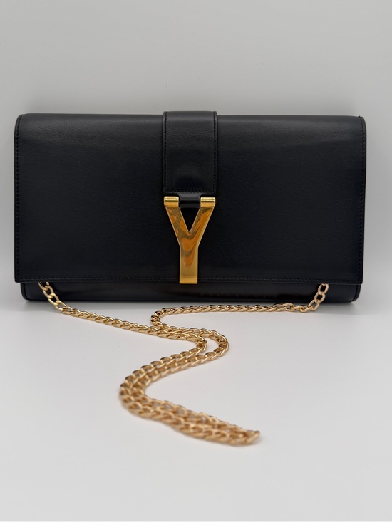 Saint Laurent Handbags - Saint Laurent YSL Chyc Y Clutch Black Leather Gold Tone Hardware